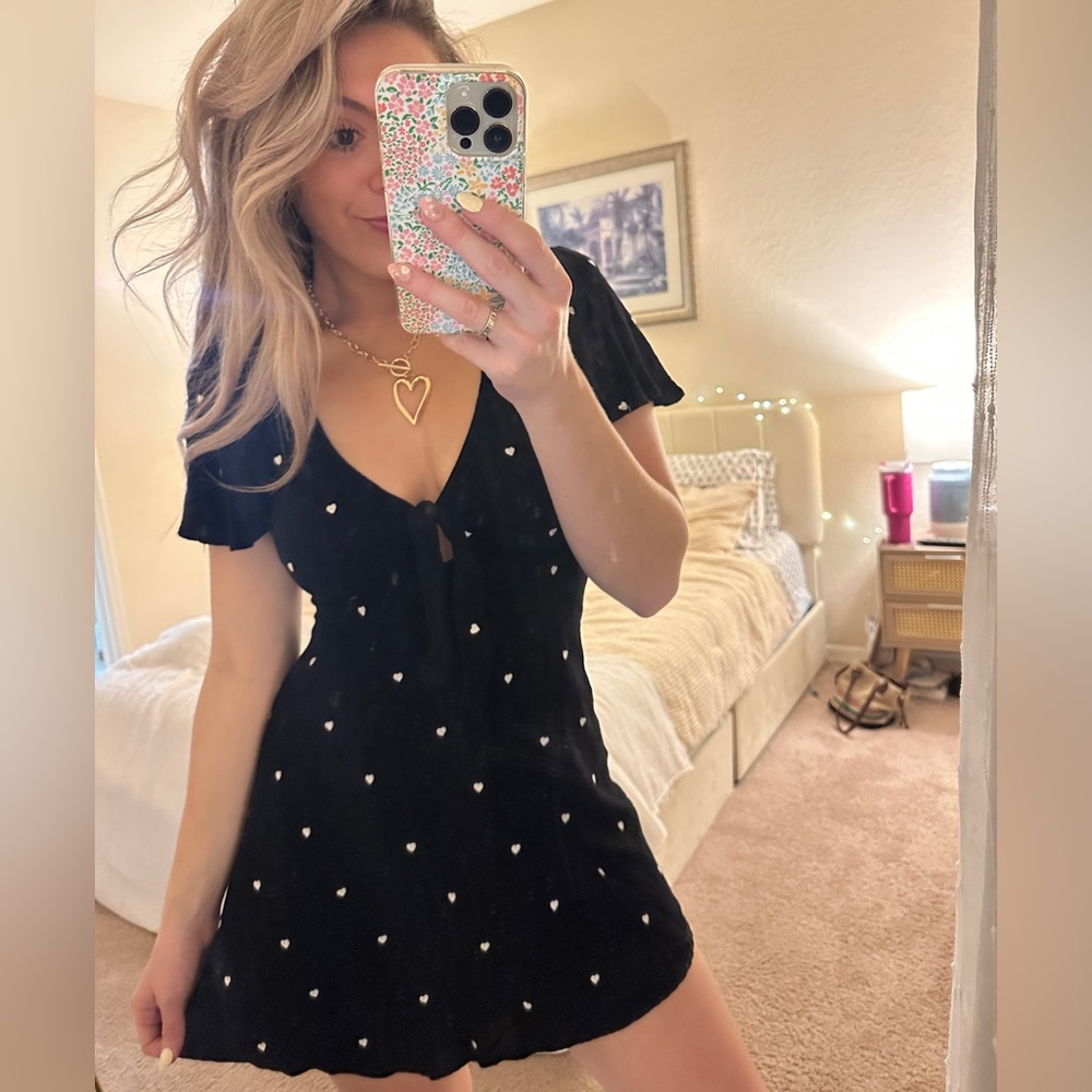 Black & White Heart-Patterned Mini Dress